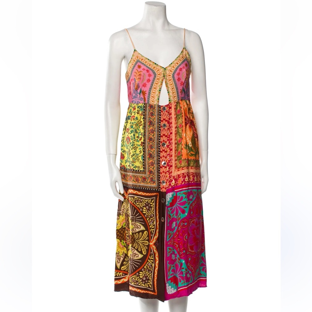 NEW FARM Rio Pink and Orange Plunge Neck Sundress